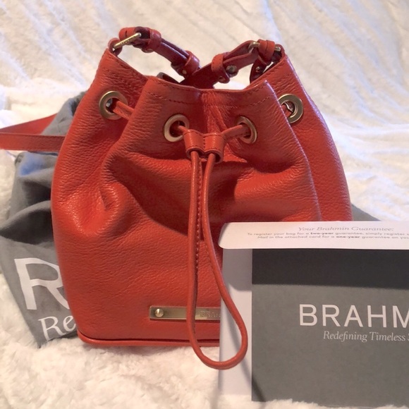 Brahmin Handbags - Brahmin Leather Lexie Orange Bucket Crossbody Bag
